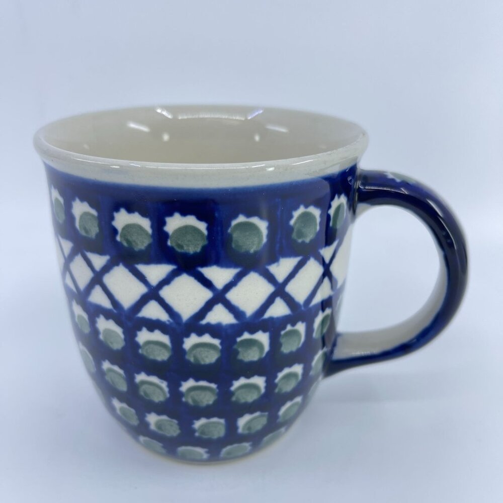 vintage boleslawiec polish pottery mug "lattice" pattern handcrafted